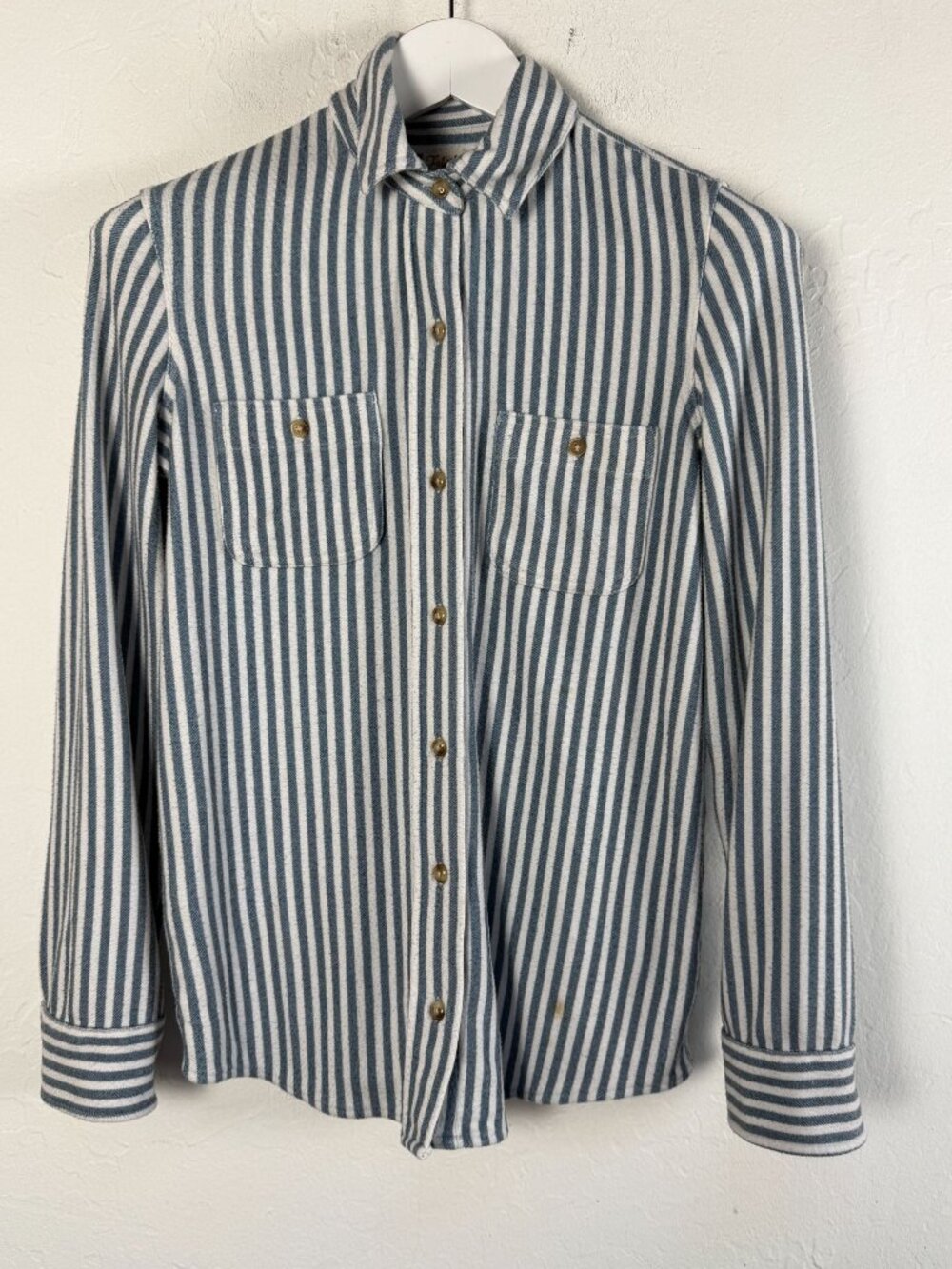 Faherty Womens Blue White Striped Flannel Button Up Shirt XS Long Sleeve Pockets